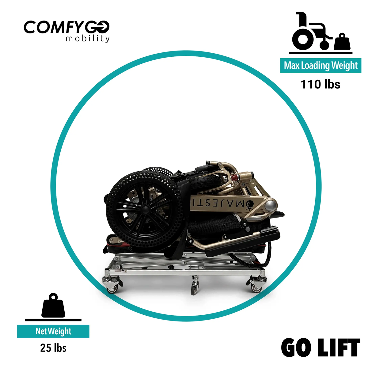 GO-Lift Portable Lift shown in a compact, folded position for easy storage and transport.