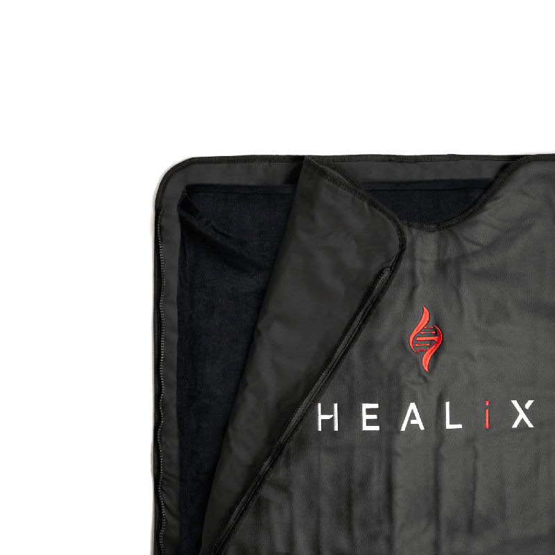 Close-up of the HEALiX-Z Sauna Blanket’s edge, highlighting the stitching details and fabric quality