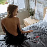 HEALiX-Z Sauna Blanket laid out flat, emphasizing its smooth, high-quality fabric and overall craftsmanship