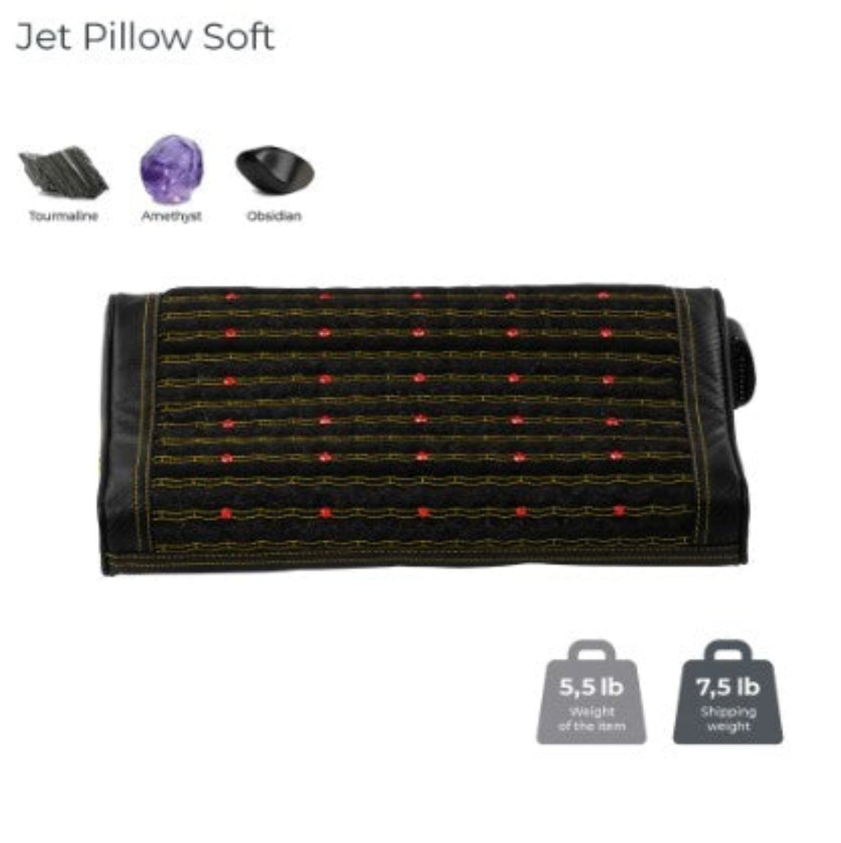 Heated therapeutic pillow with amethyst, jade, tourmaline, and obsidian gemstones