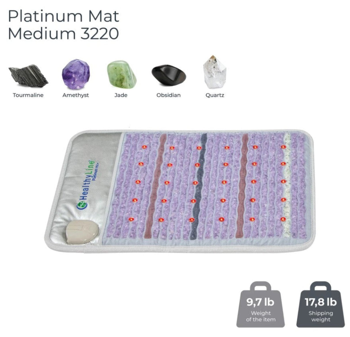 Close-up of the HealthyLine Platinum Mat™ featuring gemstones and photon lights.