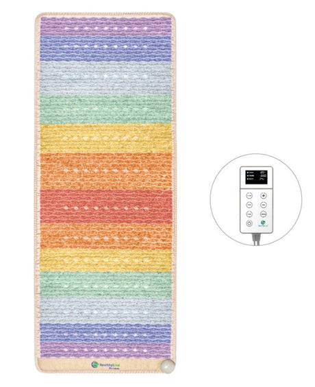 A large mat featuring vibrant chakra colors, designed for holistic wellness and relaxation