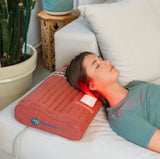 A person peacefully sleeping with the Healthy Line TAO Pillow, demonstrating its support for the neck and head.