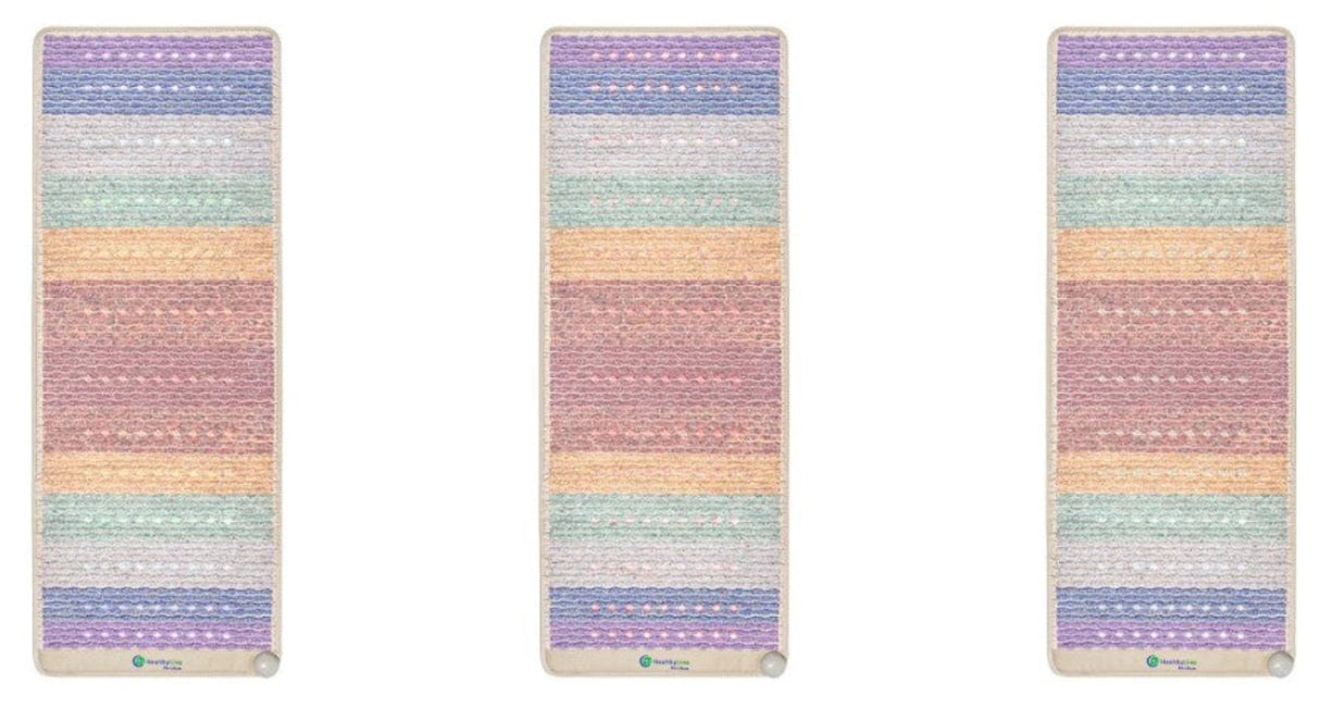 A large mat featuring vibrant chakra colors, designed for holistic wellness and relaxation