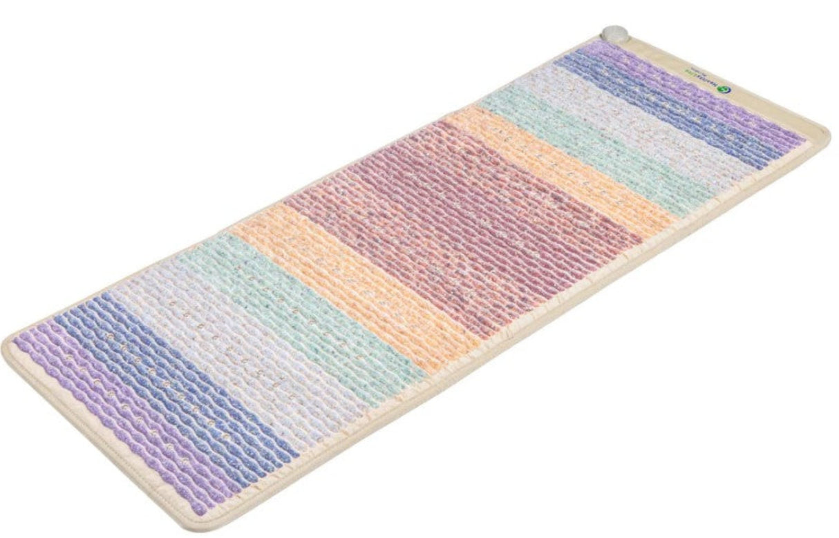 A large mat featuring vibrant chakra colors, designed for holistic wellness and relaxation