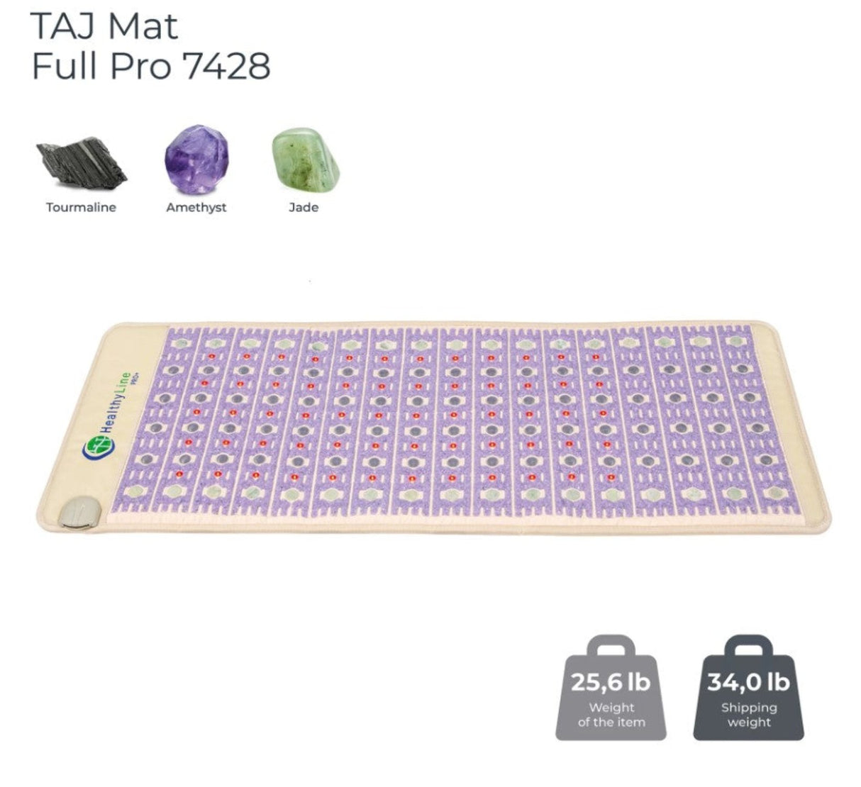  A detailed view showcasing the tourmaline, amethyst, and jade embedded in the Healthy Line TAJ-Mat™ Pro PLUS 7428