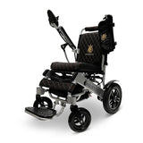 MAJESTIC IQ-8000 Remote Controlled Lightweight Electric Wheelchair Black Quilted Side-Angle Silver Frame