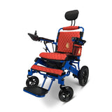 MAJESTIC IQ-8000 Remote Controlled Lightweight Electric Wheelchair Blue Metallic Frame Red Diamond Stitched Pattern