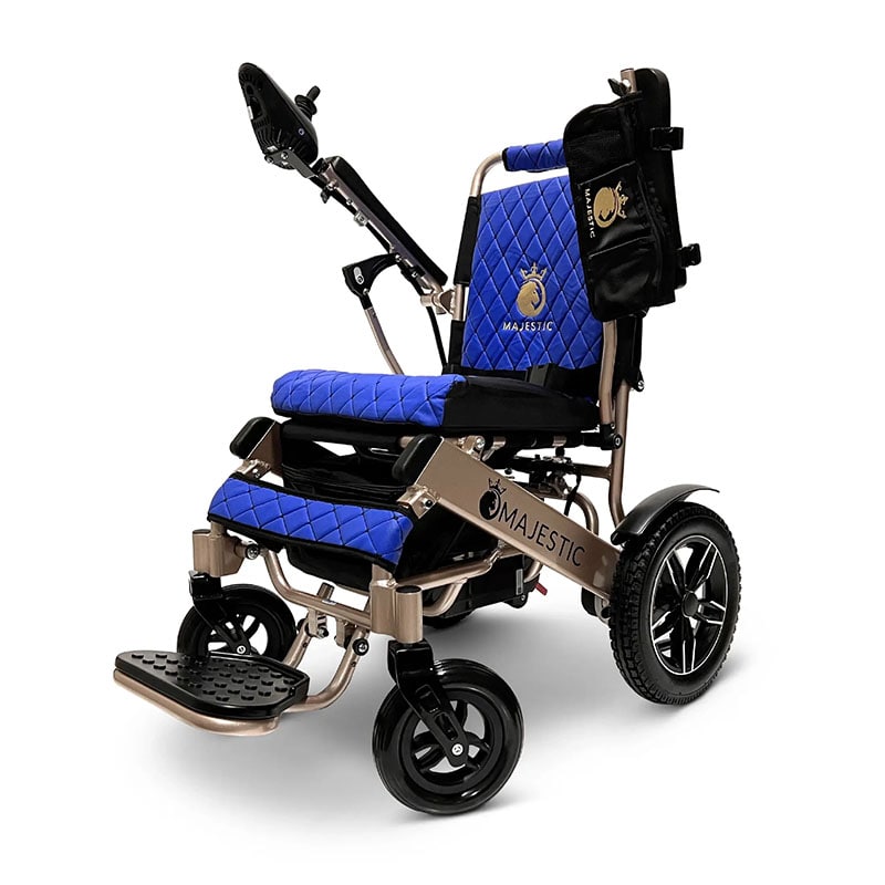 MAJESTIC IQ-8000 Remote Controlled Lightweight Electric Wheelchair Bronze Side-Angle Frame With Pouch