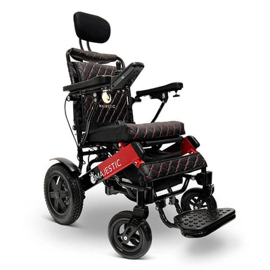 MAJESTIC IQ-9000 Auto Recline Remote Controlled Electric Wheelchair Black Quilted Pattern Red Stitching