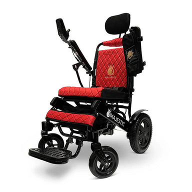 MAJESTIC IQ-9000 Remote Controlled Light weight Electric Wheelchair Three-quarter Red Quilted Cushion Black Side Bar