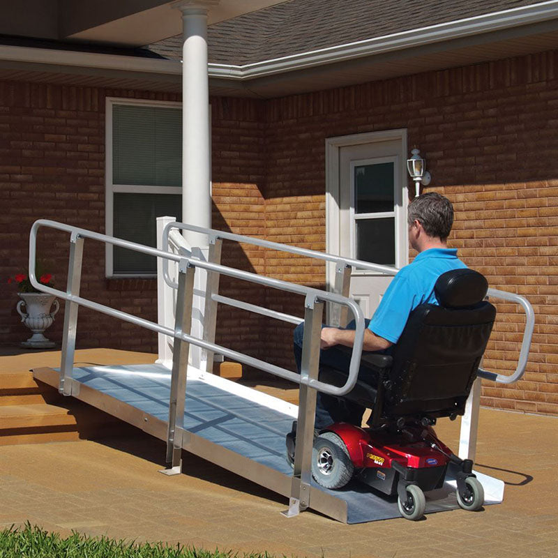 PVI OnTrac Wheelchair Access Ramp with Handrails 8' x 36 Man On Wheelchair