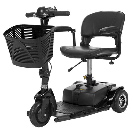 Vive Health 3-Wheel Mobility Scooter blue, front view with padded seat and basket