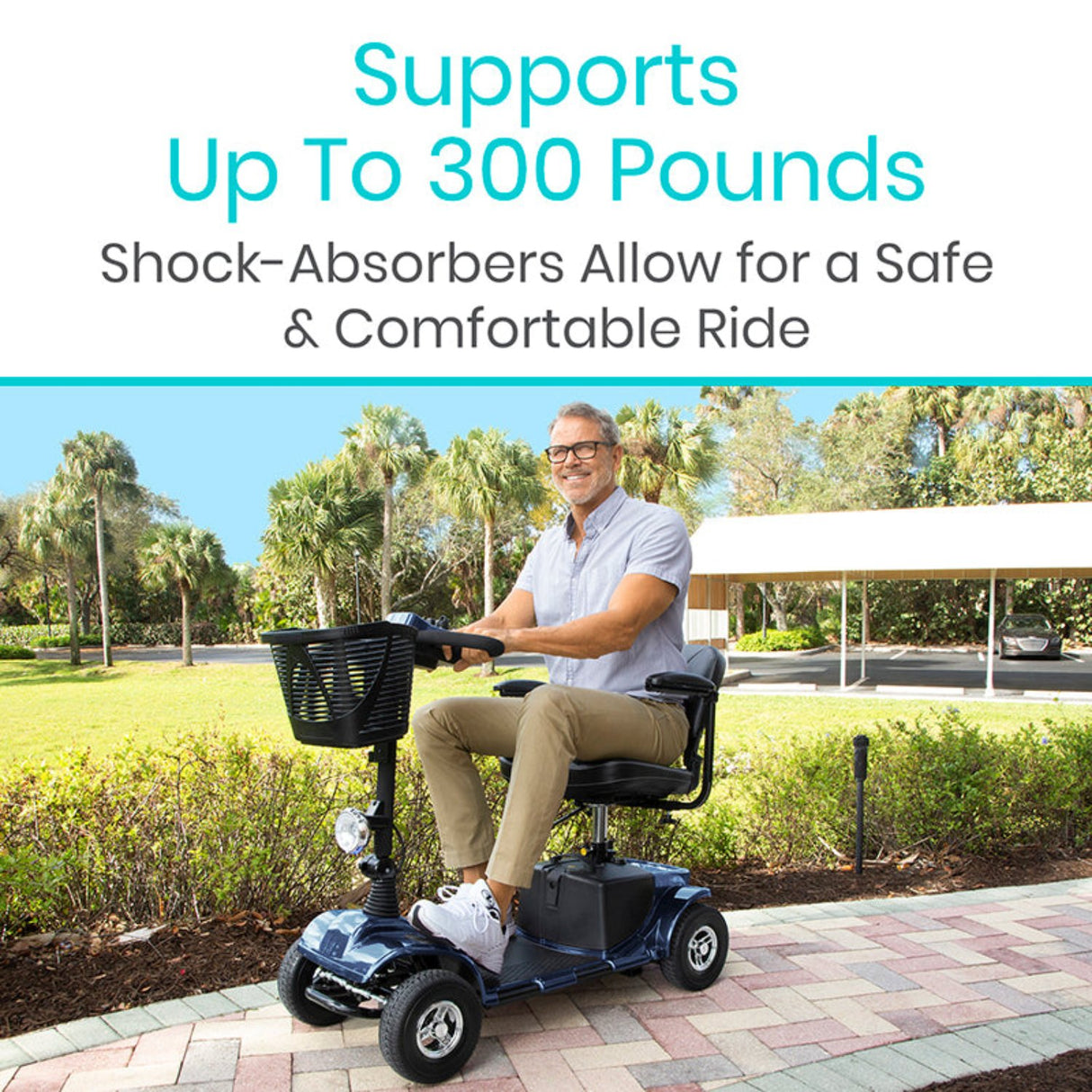 The shock absorbers contribute to the overall stability of the scooter, allowing for better control and handling while navigating indoor and outdoor environments