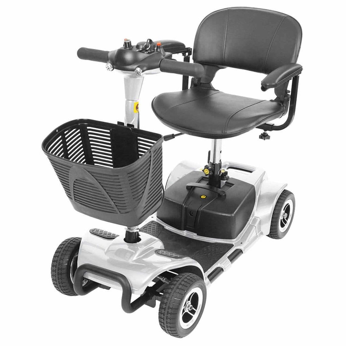 8-inch flat-free tires on the Vive mobility scooter designed for non-marking and smooth rides.